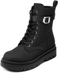 DREAM PAIRS Women's Sdab2209w-n Chelsea Platform Combat Boots Lace Up Lug Sole Buckle Ankle Booties Shoes, Size 8, Black