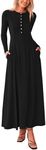 PRETTYGARDEN Casual Maxi Dress for Women 2025 Spring Fashion Long Sleeve Button Fit and Flare Long Flowy Dresses (Black,Small)