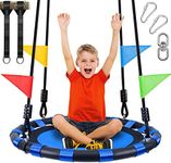 Odoland 24 inch Kids Tree Swing, Outdoor Small Saucer Swing - 900D Waterproof Oxford Swing, Backyard Round Flying Swing with Adjustable Hanging Ropes Hanging Straps and Turnbuckle Blue