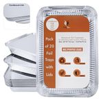 ZubyShax 20 Pack Disposable Aluminum Foil Trays - 32*21*5.5cm/2300ml Tin Foil Containers with Lids Ideal for Oven use, Food Storage ,BBQ ,Roasting and Baking