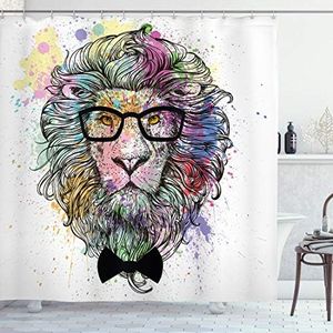 ABAKUHAUS Fricchettone Tenda da Doccia, Lion Bow creativi schizzi, Tessuto Set di Decorazioni per il Bagno con Ganci, per la vasca da bagno, 175 cm x 200 cm, Nero Viola