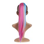 MapofBeauty 20 Inch/50cm Charm Long Straight Hair Colorful Gripper Ponytail (Light Gold/Wathet/Pink)