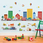 decalmile Transportation Road Wall Decals City Construction Cars Vehicles Trucks Wall Stickers Nursery Boys Kids Bedroom Playroom Wall Decor