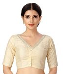 Studio Shringaar Women's Readymade Polyester Elbow Length Sleeves Saree Blouse with Mirror Work (Gold, 46)