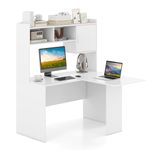 COSTWAY L-Shaped Computer Desk, Corner Writing Workstation PC Laptop Table with Hutch, Storage Bookshelf and Cabinet, Home Office Work Study Table Gaming Desk