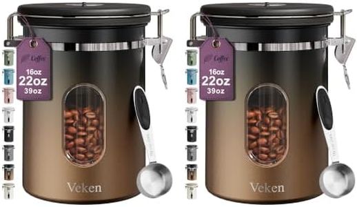 Veken Coffee Canister with Window,Airtight Stainless Steel Kitchen Food Storage Container, Date Tracker & Scoop for Grounds Coffee, Beans, Tea,Flour,Cereal,Sugar,22OZ,Copper (Pack of 2)