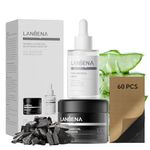 LANBENA 3-in-1 Blackhead Removal Set - Bamboo Charcoal Pore Strips (30g), Pore Minimizing Serum (30ml) & Removal Paper - Mask for Face, Minimizes Pores & Leaves Skin Fresh & Clean, Blackhead Remover