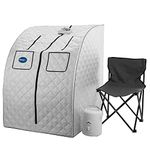 Durasage Oversized Portable Steam Sauna Spa for Weight Loss, Detox, Relaxation at Home, 60 Minute Timer, 800 Watt Steam Generator, Chair Included, 1.5 Year Warranty - Silver