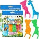 Kids Flossers 2 Pack (100 Total), Kids Floss Picks, Flossers Kids, Floss for Kids, Cute Animal Shapes, Glides Easy Between Teeth, Flosser Helps Prevent Tooth Decay & Gum Disease, Bubble Gum Flavored