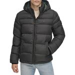 Tommy Hilfiger Men's Hooded Puffer Jacket Down Alternative Coat, New Matte Black, L