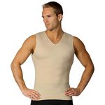 Insta Slim Made in USA Compression Sleeveless V-Neck Shapewear. Slimming Tummy Control Body-Shaper Undershirt w/Back Support, Nude, 6X-Large