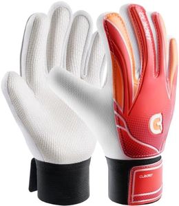 Clbort Soccer Goalie Gloves Youth Kids, Goalkeeper Gloves with Super Grip Palms, Anti-Slip Soccer Gloves, Double Wrist Protection (Red, 7)