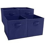 EZOWare Set of 4 Collapsible Storage Cubes, Foldable Fabric Organizer Basket Bin Boxes Set with Handles for Baby Kids Toy Nursery Room Home Closet Drawers - 33 x 37 x 33cm / Dark Denim Blue