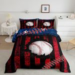 Baseball Comforter Twin Size Boys Kids Vintage American Flag Bedding Set 2 Pcs Soft Warm Quilts Sports Fans Sports Competition Ball Games Duvet Insert Retro Camo Geometry Stripe Down Comforter