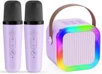 Karaoke Machine for Kids,2025 New Mini Portable Karaoke Toys, Karaoke Speaker with 2 Wireless Mics & Light for Home Party for Adults,Birthday Gifts for Girls and Boy Age 3-12 +Year Old (Purple-2 MIC)