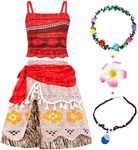 KumSoomliy Kids Dress Adventure Outfits Set for Girls Princess Dresses Strappy Child Clothes with Necklace and Headbands and Flower Hair Clip Halloween Birthday Party Red 1-2 Years Tag 90