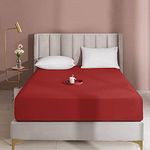 Queens Land Home Extra Deep 16"(40cm) Non Iron Percale Plain Pollycotton Fitted Sheet-(Single, Red)