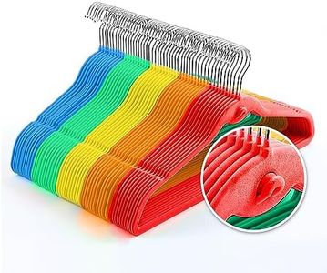 Multi-Color Premium Velvet Hangers with Mini Hooks, Pack of 50, Non Slip, Space Saving Cascading Clothes Hangers, Rainbow Colors, Red, Orange, Yellow, Green, Blue