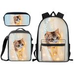 Designer Kitty Backpack Bookbags Set for School Cute Lunch Bag, Pencil Case and Big Backpacks