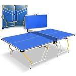 SereneLife Foldable Table Tennis Table, Medium Size, Includes Net, Clipper, Post, Foldable and Easy to Store Space-Saving Design, Blue