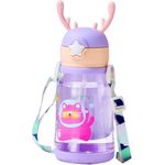 YUPPIN Water Bottle for Kids, Cute Design Water Bottle with Sipper, Sipper Bottle for Kids -Anti-Leak Kids Cartoon Water Bottle for Kids - 600 ML (Purple kitten)