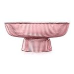 Navaris Glass Fruit Bowl - Decorative Fluted Coloured Glass Bowl for Fruit Snacks Sweets - 26cm Diameter Table Centerpiece Dish - Red Tinted Glass