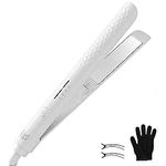 Quico Hair Straightener, Professional Negative Ion Flat Iron Hair Straightener, 15s Fast Heating, Temp Memory, 320℉-450℉, 110-240V, Auto-Off, with Glove and Clips, Gift, White