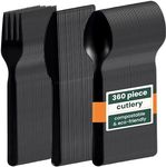HAAGO PLA Cutlery - Eco-Friendly, Heavy Duty Cutlery for Parties, Weddings | Biodegradable, Compostable Cutlery Set (Black, 360 Pack)