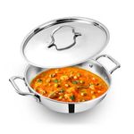 The Indus Valley Triply Stainless Steel Kadai/Kadhai with Steel Lid | 26cm/10.2 inch, 3.5Ltr, 1.7kg | Induction Friendly | Nonstick 3-Layer Body, 100% Toxin-Free, No Chemical Coating