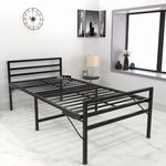 Honey Touch Folding Bed Single Size With Headboard For Bedroom, Guests And Rented Apartments - Metal, Powder Coated, Black