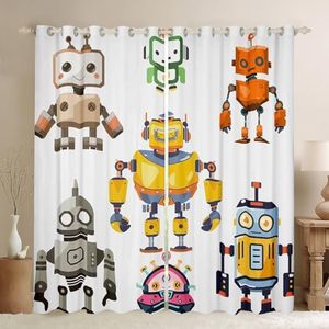 Feelyou Kids Window Curtain Lovely Cartoon Robot Window Drapes Cute Various Robot Curtain for Girls Boys Teens Window Treatments Room Decor (2 Panels, 52 x 84 Inch)