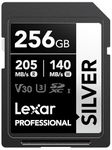 Lexar 256GB SD Card SILVER, Up to 205MB/s Read, 140MB/s Write, SDXC UHS-I Memory Card, Class 10, U3, V30, SD Card for Professional Photographers, Videographers, Enthusiasts