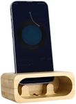 Navaris Bamboo Phone Stand - Bamboo Phone Stand for Desk - Enhanced Sound with Built-in Amplifier - Portable Bed Desktop Stand - Bamboo Mobile Phone Holder w Charger Cut-Out