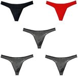 BY.ECG Men's Soft Cotton Thong Classic Y-type Low Rise Pouch Supporting 5 Pack GREY/BLACK/RED(L)