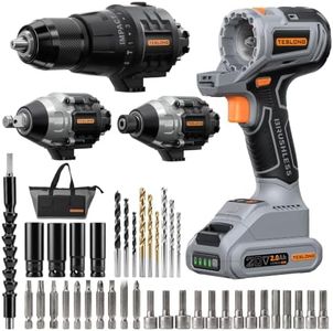 Teslong 20V MAX 3-in-1 Cordless Power Tool Combo Kit, Interchangeable Head System with 1/2 Inch Impact Wrench and Drill, 1/4 Inch Impact Driver (TK-C01)