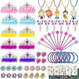 vamei 80pcs Déguisement Princesse Fille Couronne Princesse Diademe Baguette Magique Accessoires Princesse Bijoux Bagues Collier Pinces Cheveux Tatouage Enfant Cadeau Fille Anniversaire Princesse