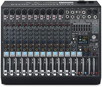 W IN-MIX DX12 Professional DJ Audio Mixer 12 Channel with 99 DSP Effects,7-band EQ,Independent 48V Phantom Power&Mute Button,Bluetooth Function,USB Interface Recording For Studio & Stage
