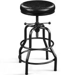 Yaheetech Industrial Bar Stools Rustic Kitchen Stools Height Adjustable Barstool (54.5-71.5 cm) Round Bar Chairs with Faux Leather Seat, Footrest, Stool for Kitchen Counter, Bar, Home Bar, Black, 1PCS