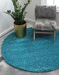 Carpetify Round Shaggy Carpet Plain Fur Rugs Under Chair 4x4 Feet Microfiber 2 Inch Pile Height Modern Interior Mat Turquoise