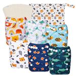 babygoal Newborn Cloth Diapers Pack of 13 for 5-12lbs Preemie Girl, Cloth Diaper Covers 6 Pack with 6pcs Inserts and Wet Bag, Reusable Washable & Waterproof 6SFB12-SMB-IN
