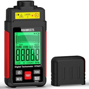 KAIWEETS Non Contact RPM Tachometer with Reflection Tape, 10-99999 RPM High Accuracy Laser Digital Tachometer with Large LCD, RPM Meter with Backlight, Data Hold, and Max/Min/AVG Function
