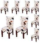 Styleys Polyester Stretchable Washable Elastic Chair Seat Case Protector, Slipcover Dining Chair Covers (Set of 8, SD05, Coffee Cup Print)