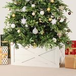 Perfnique Christmas Tree Collar, 26'' Durable Wood Tree Base, Handmade Tree Skirt Box Stand Suitable for 9 FT Tree, Tree Stand Cover for Modern Farmhouse Home, Xmas Merry Christmas Decor (White, 26‘’)