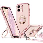 XYZ for iPhone 11 Case with Stand, Double Ring Holder Case Heart with Lanyard for Girls Women, Luxury Cute Bling Protective Phone Cover Case for iPhone 11, Pink
