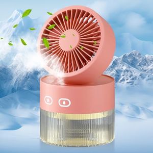 Yakiter Portable Misting Cooling Fan with 350ML Water Tank, 3 Speeds USB Rechargeable Desk Fan, 360° Adjustable Angel, Low Noise Personal Fan with Night Light for Home Office Use(Pink)