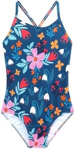 Girls One Piece Swimsuits Cute Green Floral Printed Swimwear UPF 50+ Quick Dry Bathing Suits Cross Shoulder Strap Girls Swimsuit Size 7 8