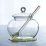 MINGZE 250 ML Sugar Bowl, Transparent, with Clear Lid and Spoon, for Home and Kitchen