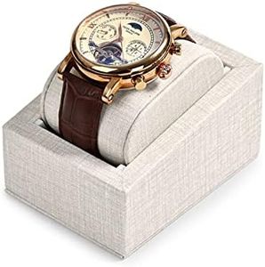 Papten Watch Box Display Stand Premium Leather Watch HolderSingle Wristwatch Showcase Jewelry Display Holder PU Leather and Linen (White)