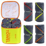 4Monster 4 Pack Microfibre Gym Towel with Accessory Bag, Quick Dry Travel Towel Super Lightweight, Ultra Absorbent Beach Camping Towel for Sports Yoga Swimming Hiking Bath and Pool (4Pack, Yellow)