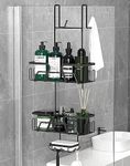 Daoun Shower Caddy Hanging, Shower Shelf No Drilling Shower Organiser Stainless Steel Rustproof with Soap Dish, 2 Tier Shower Storage for Razor Soap and Shampoo, Black